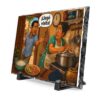 Roger L. Crique ¡Llegó visita! Slate Desk Plaque | Humorous Kitchen Scene, Spanish Phrase
