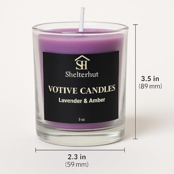 Clear Glass Votive Candles_3 Shelterhut Clear Glass Votive Candles – Lavender & Amber Scent, 3 oz, Black (2 Pack)