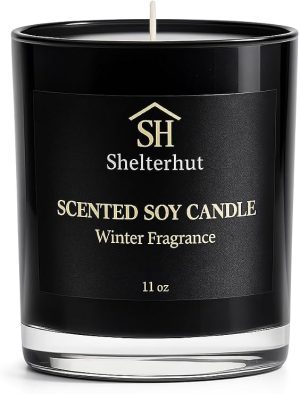 Winter Scented Candle Shelterhut Winter Scented Candle – Soy Coconut Blend, 11 oz Black Glass Tumbler