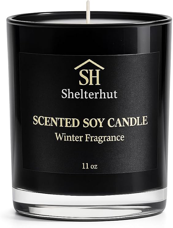 Shelterhut Winter Scented Candle – Soy Coconut Blend, 11 oz Black Glass Tumbler
