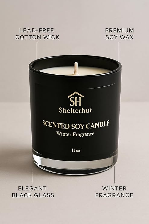 Shelterhut Winter Scented Candle – Soy Coconut Blend, 11 oz Black Glass Tumbler