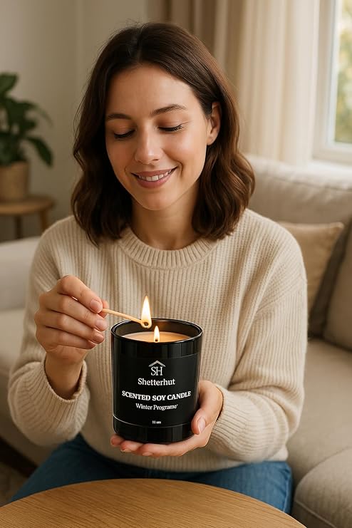 Shelterhut Winter Scented Candle – Soy Coconut Blend, 11 oz Black Glass Tumbler
